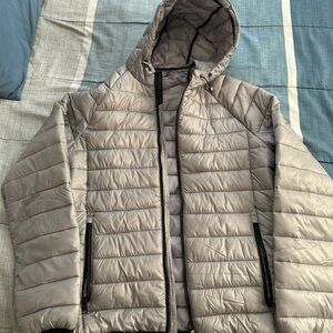 Bershka Grey Puffer with Hoodie, Men’s Large